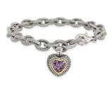 1.39 Carat (ctw) Amethyst Heart Link Bracelet in Sterling Silver
